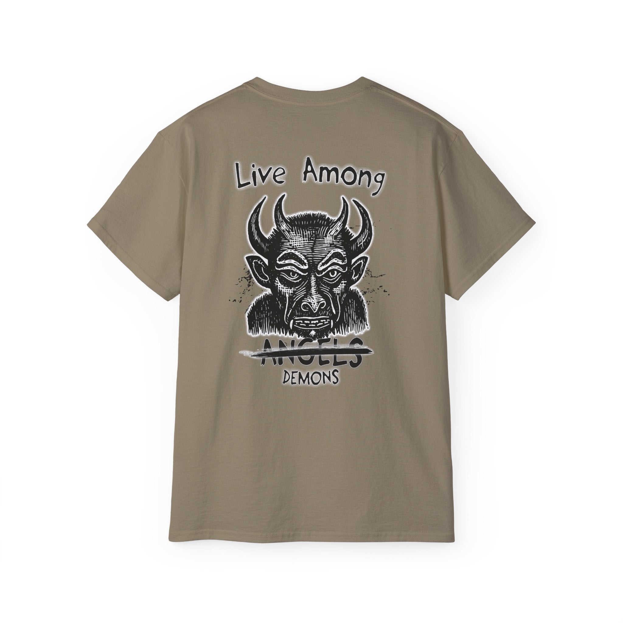 Live Among Demons - Unisex Cotton Tee (Back) - Damned Threads